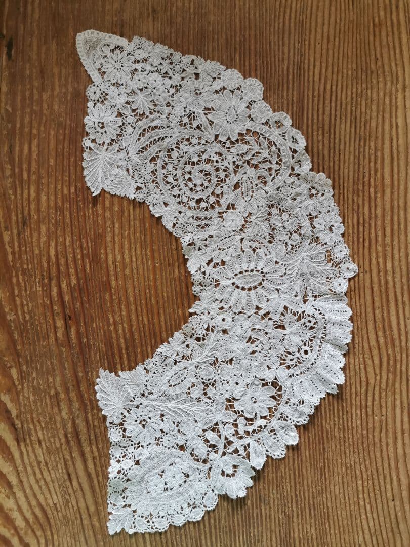 アンティークベルギー ポワンドローズ ブルージュ&デュセスレース付け襟 大型扇用