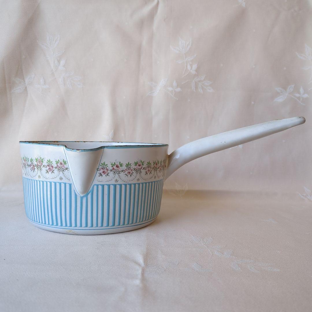 フランスアンティーク ホーロー片手鍋 BB社 ローズガーランド