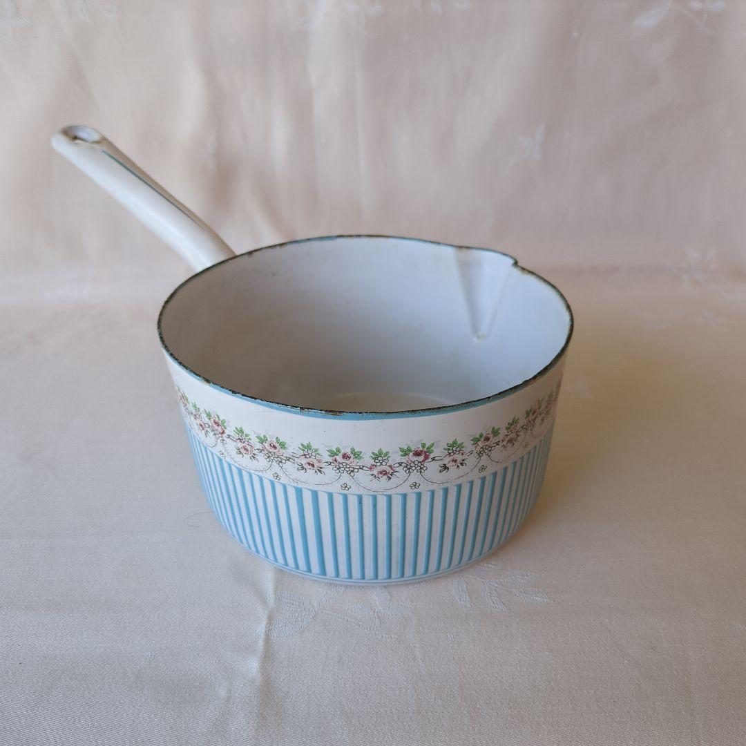 フランスアンティーク ホーロー片手鍋 BB社 ローズガーランド