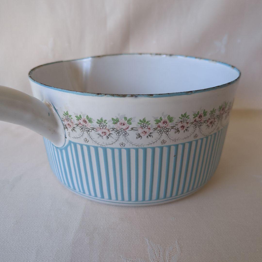 フランスアンティーク ホーロー片手鍋 BB社 ローズガーランド