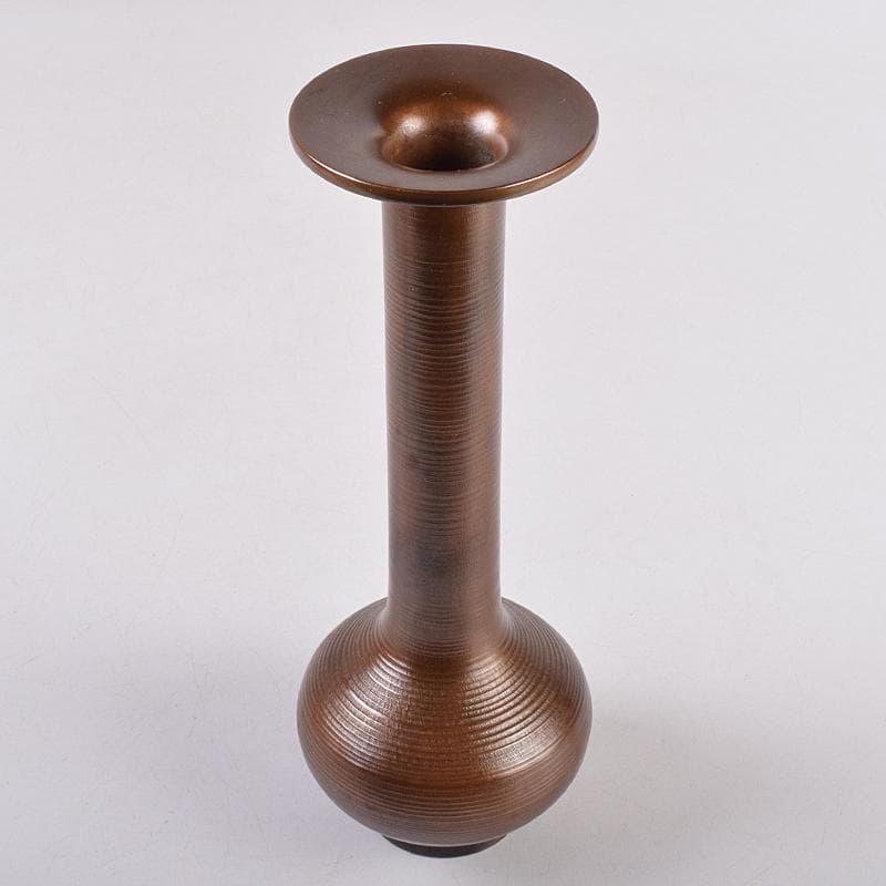 原益夫作　鋳銅　花瓶　共箱　V　R8922