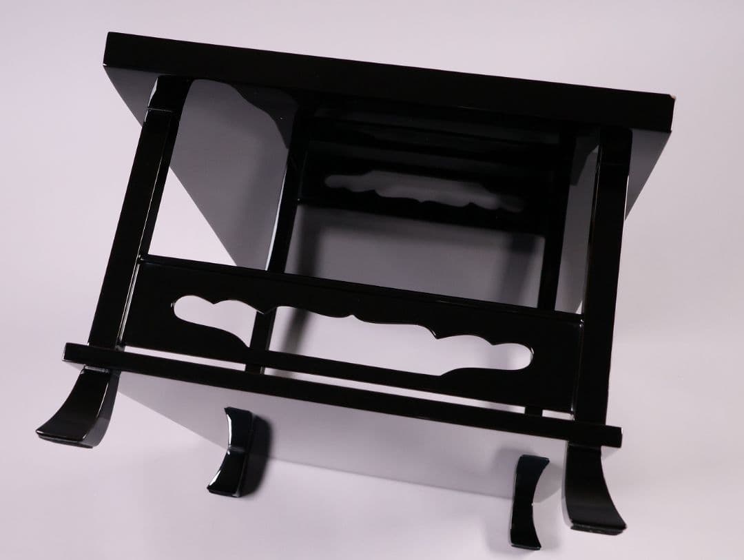 輪島塗 黒塗 二段卓 冠卓 幅52.7×32cm 木製 花台 漆芸【MA938】