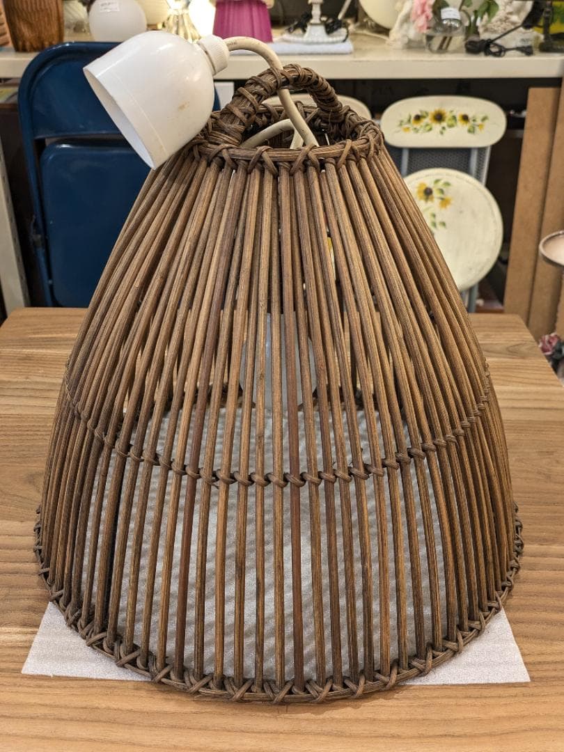 【廃盤希少】 東京メタル工業 ペンダントライト 照明 ラタン 籐 茶 ペンダント