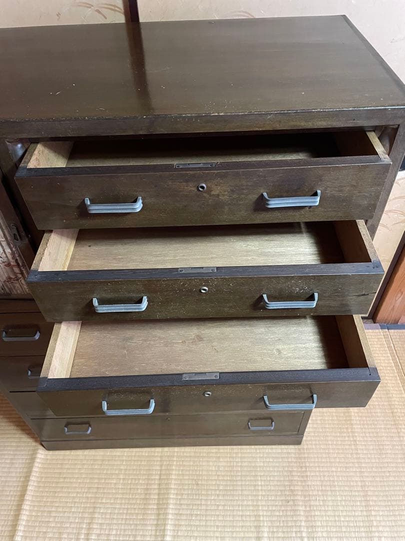 little meさん専用木製 箪笥 7段引出し ガラス扉付鍵付き 昭和レトロ