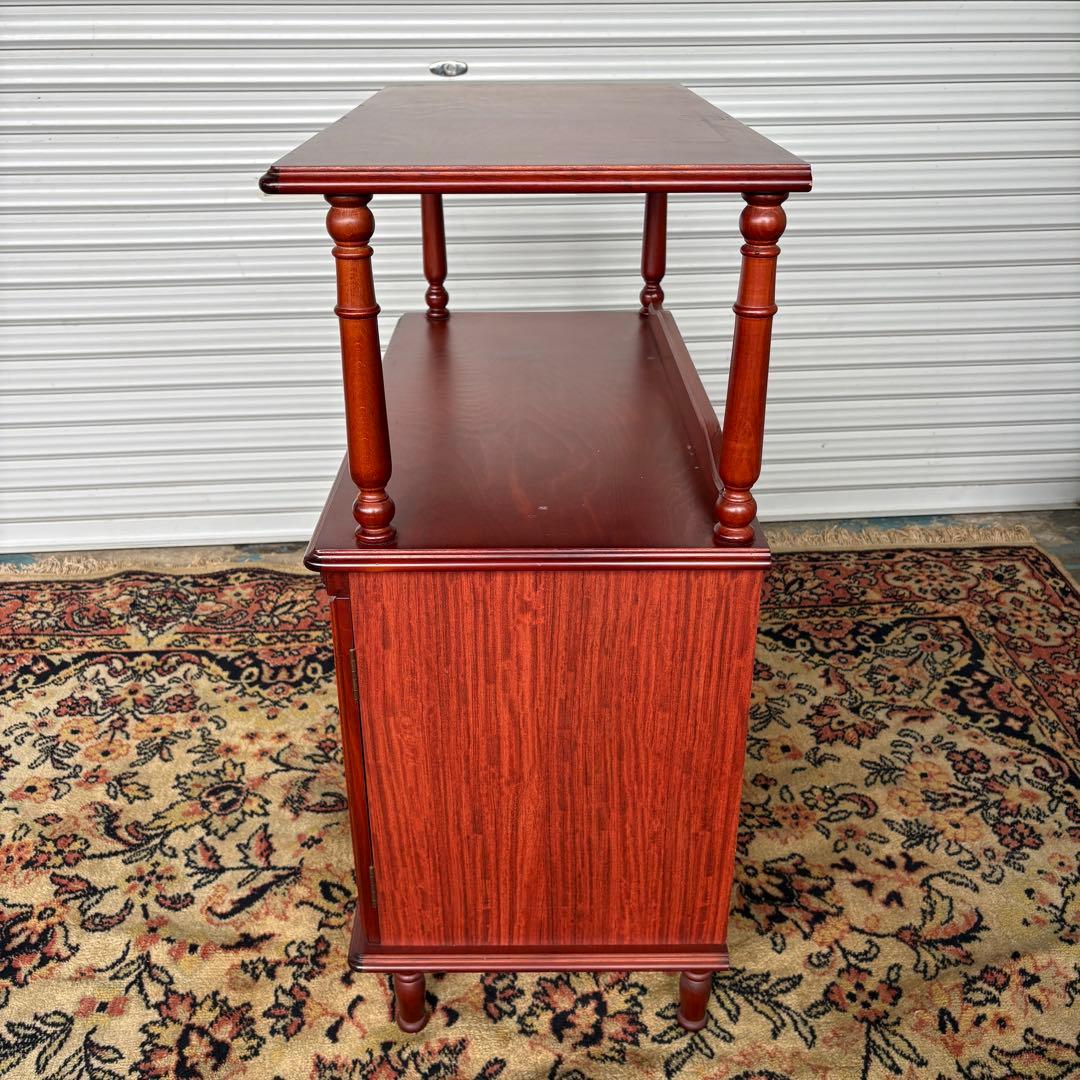 四国工芸　木製電話台・ファックス台 2段式 ブラウン ガラス棚 シコークラフト