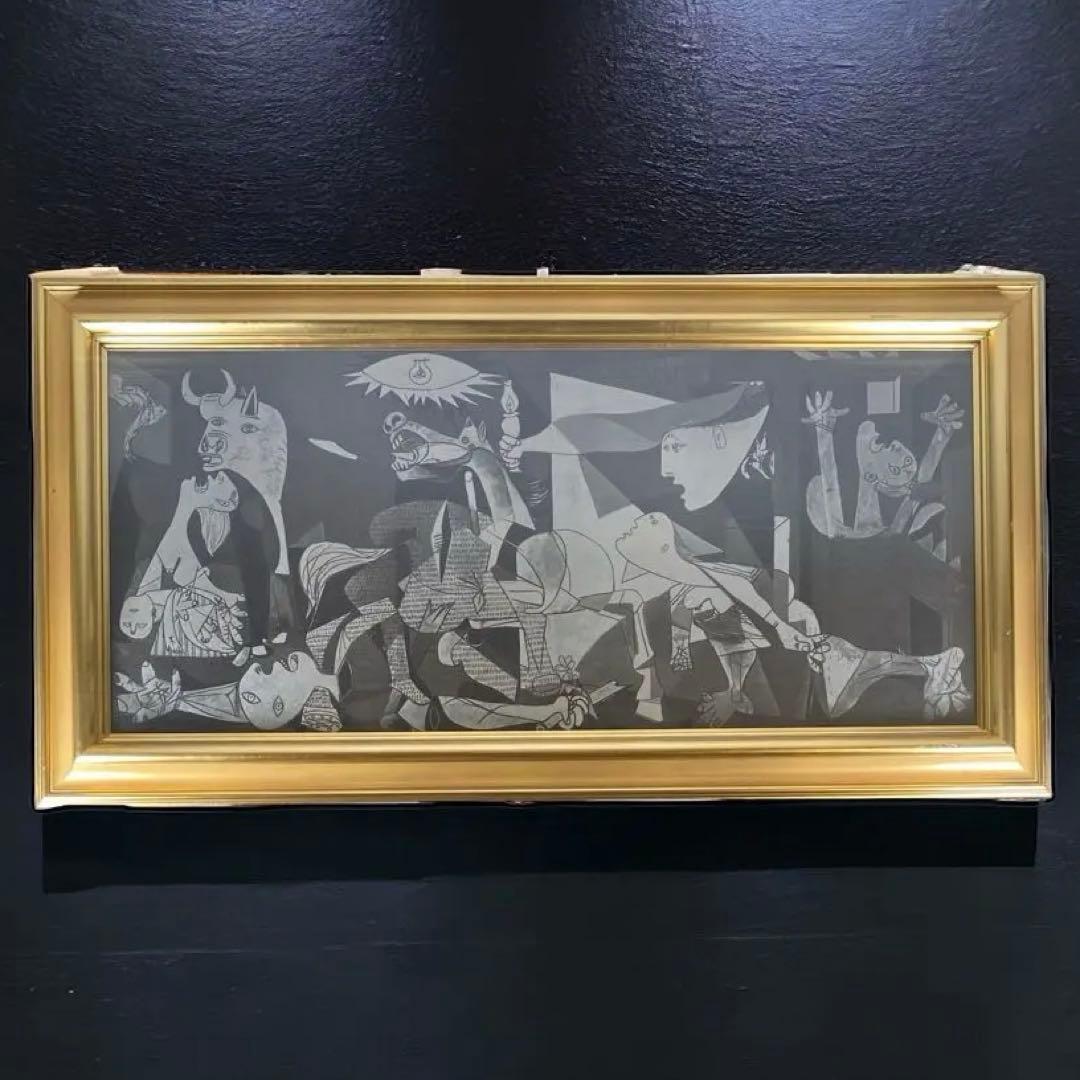 送料無料 パブロ ピカソ ゲルニカ キャンバス 額縁付 絵画 複製画 リトグラフ
