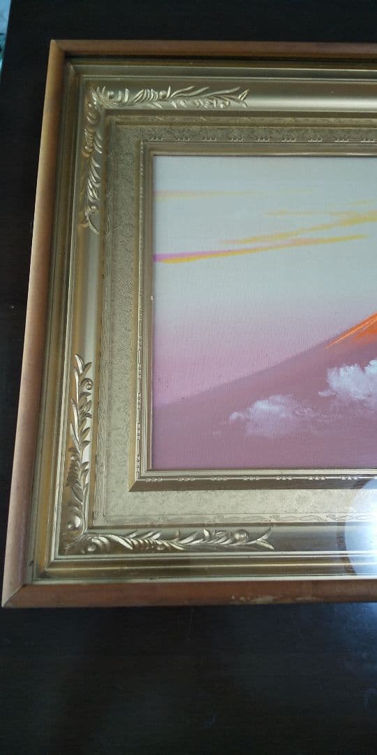 【風景画/富士山】赤富士　油絵　油彩画　立体画　インテリア　額装　額縁　置物