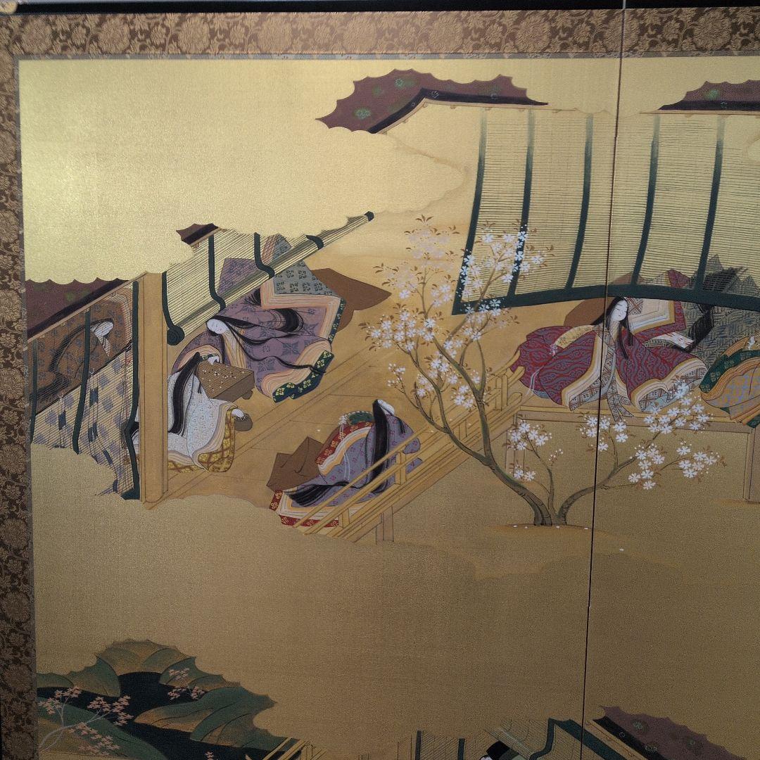 源氏物語の屏風絵。岡田泰水作。良品。