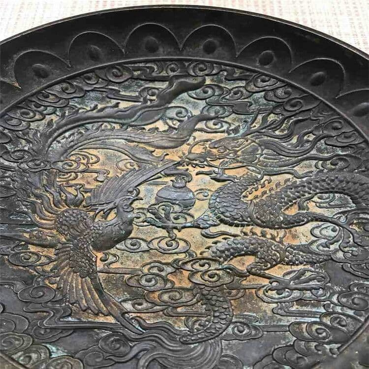 古玩古工芸品黄銅竜鳳大皿器型規整文房用品