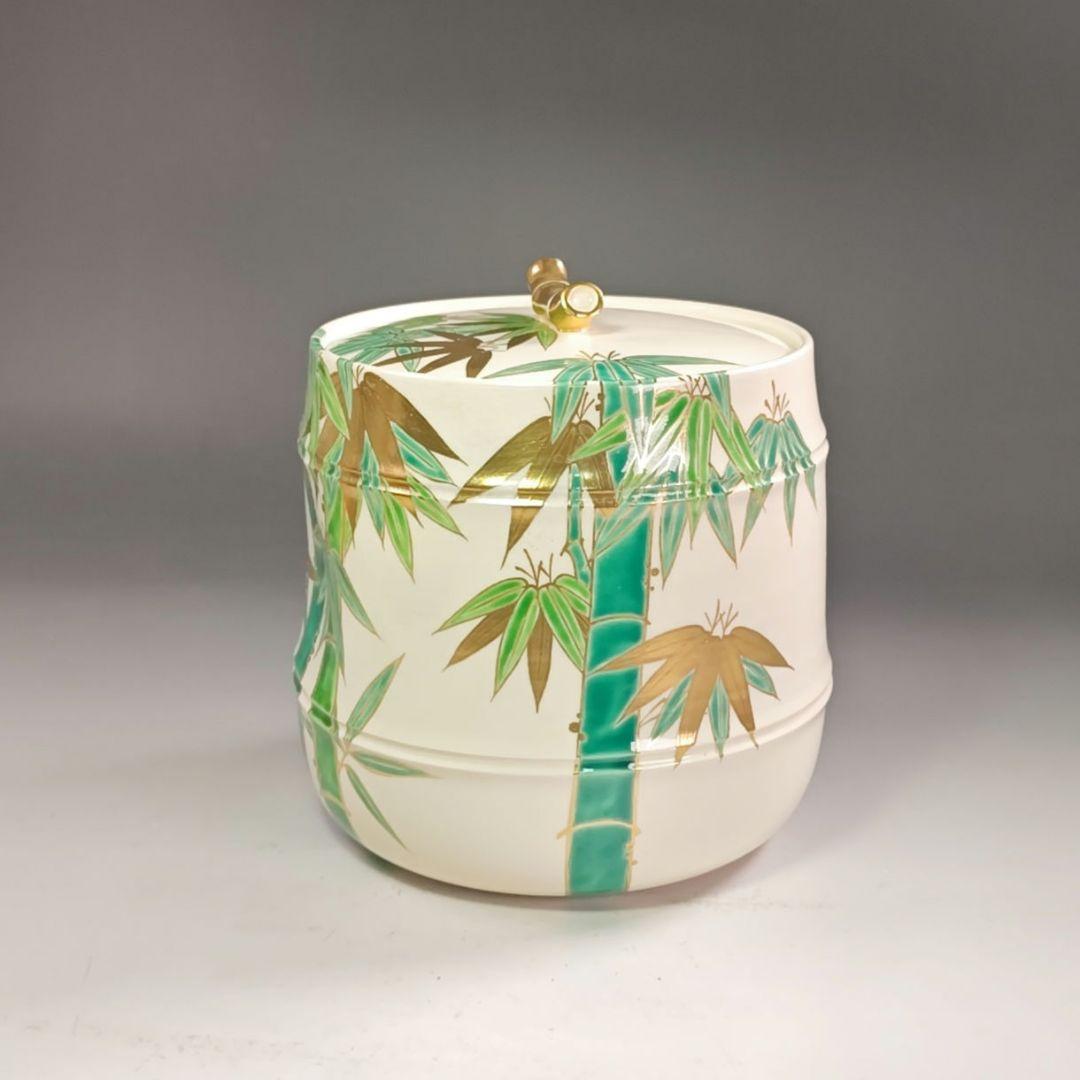 ウ266 水指『南口閑粋』『色絵　竹節　水指　共箱』茶道具