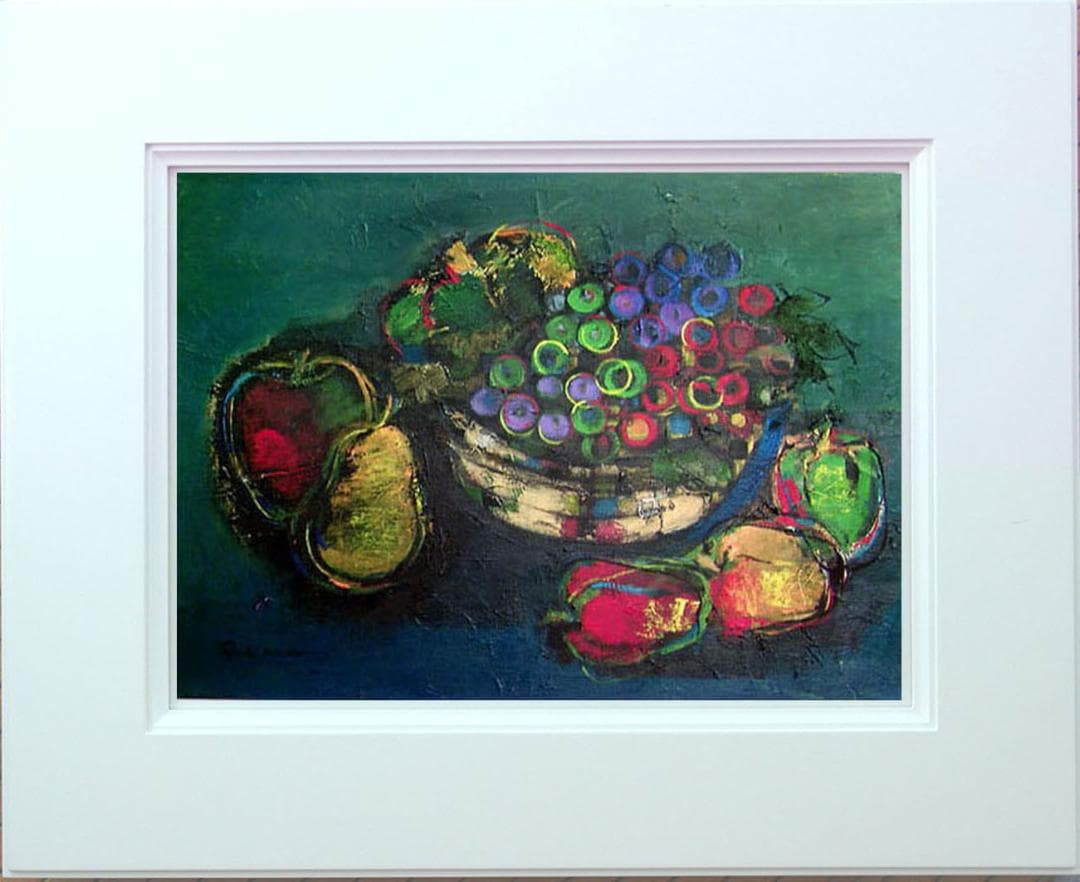 油絵 絵 絵画インテリア 額付(青緑＋金色の枠) uF6-061304 静物果物