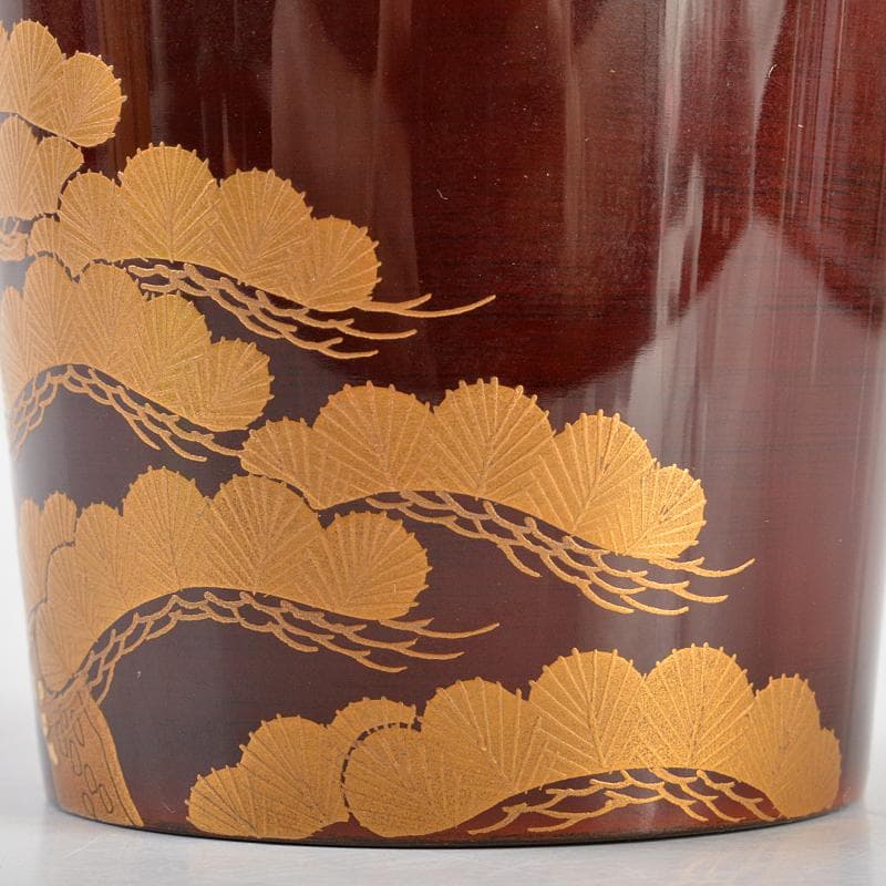 茶道具　山中塗　道場宗廣作　老松蒔絵　末広棗　共箱　V　R6875