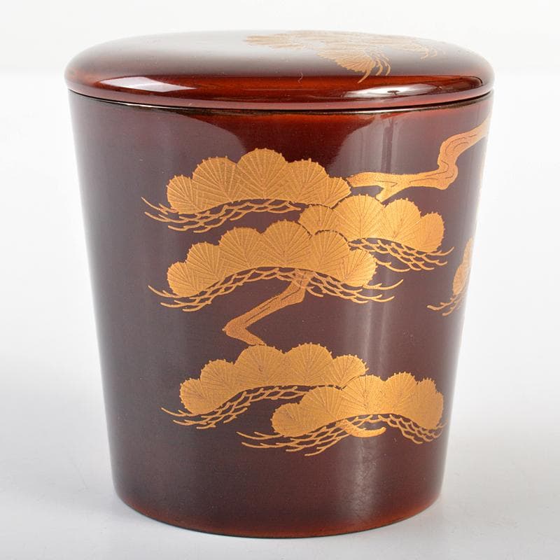 茶道具　山中塗　道場宗廣作　老松蒔絵　末広棗　共箱　V　R6875