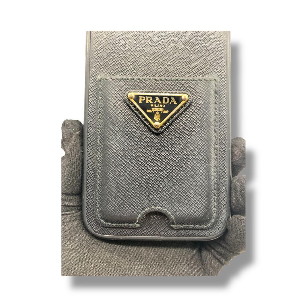 PRADA ブラック レザー iPhone用ケース　三角ロゴ