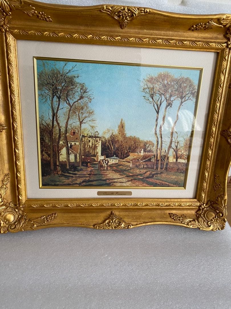 ピサロ隣の村の入り口　風景画 金色フレーム