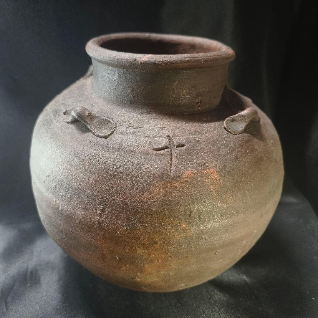 古備前 四耳壺 窯記し 素焼 在銘 桃山時代 古美術品 置物 コレクター放出美品