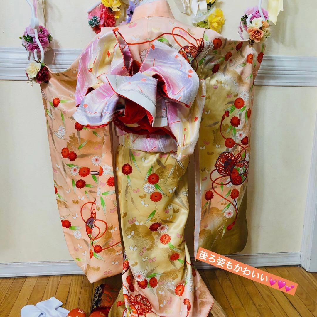 七五三7歳❣️可愛い桃色暈し太鼓菊金彩煌びやか極めてる❣️完全フルセット秀品