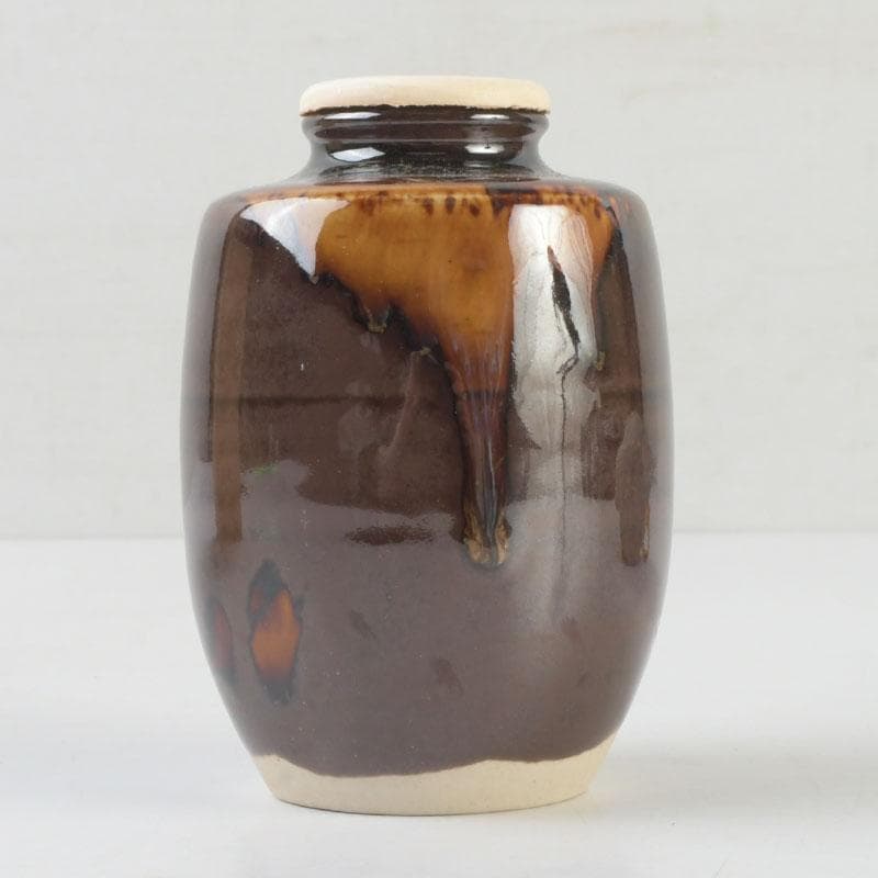 茶道具　京焼　桶谷定一作　肩衝茶入　仕覆付　共箱　V　9666