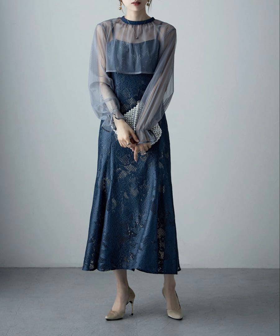 etoll 3wayシフォンボレロ&レースキャミドレス 結婚式 ワンピース