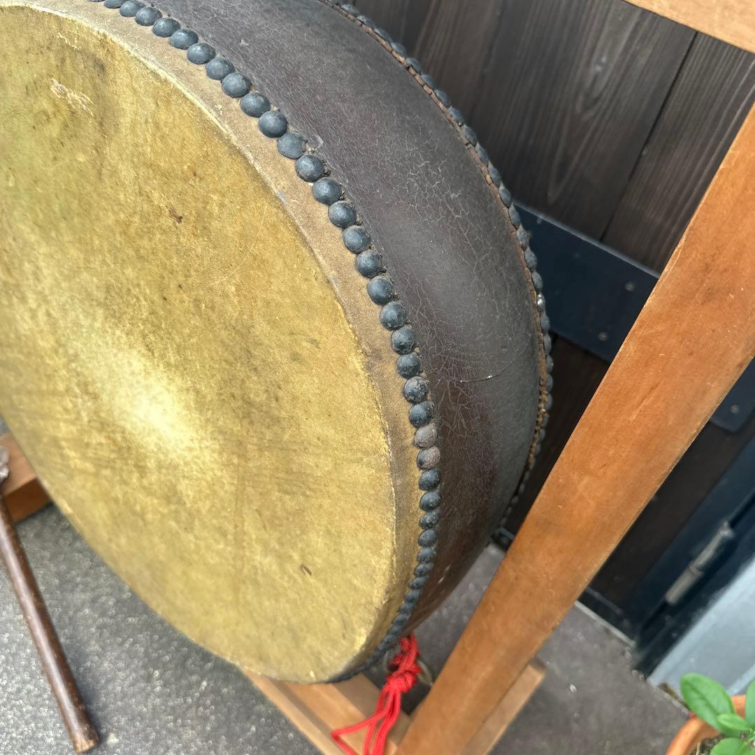 瞬間的お値下げ❣️ヴィンテージ　和太鼓 木製フレーム バチ付き