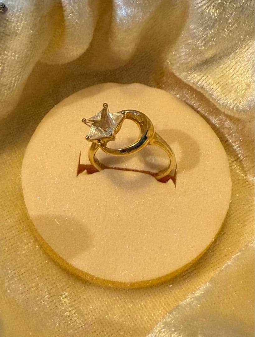 STAR JEWELRY K10YG x クリスタル 星と月デザインリング