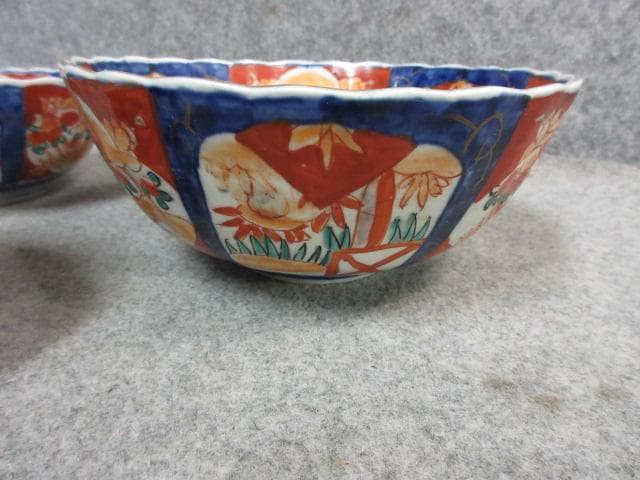 伊万里 色絵 錦手 三つ鉢 [B24006] 花篭手 アンティーク 古玩 古美術