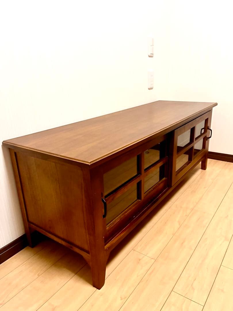 ブラウン 木製 テレビ台 ガラス扉付き