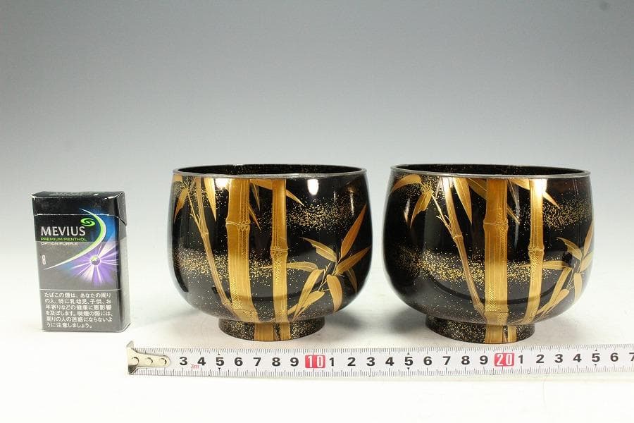 極上 双雀蒔絵 椀 一対 明治(K-A838)