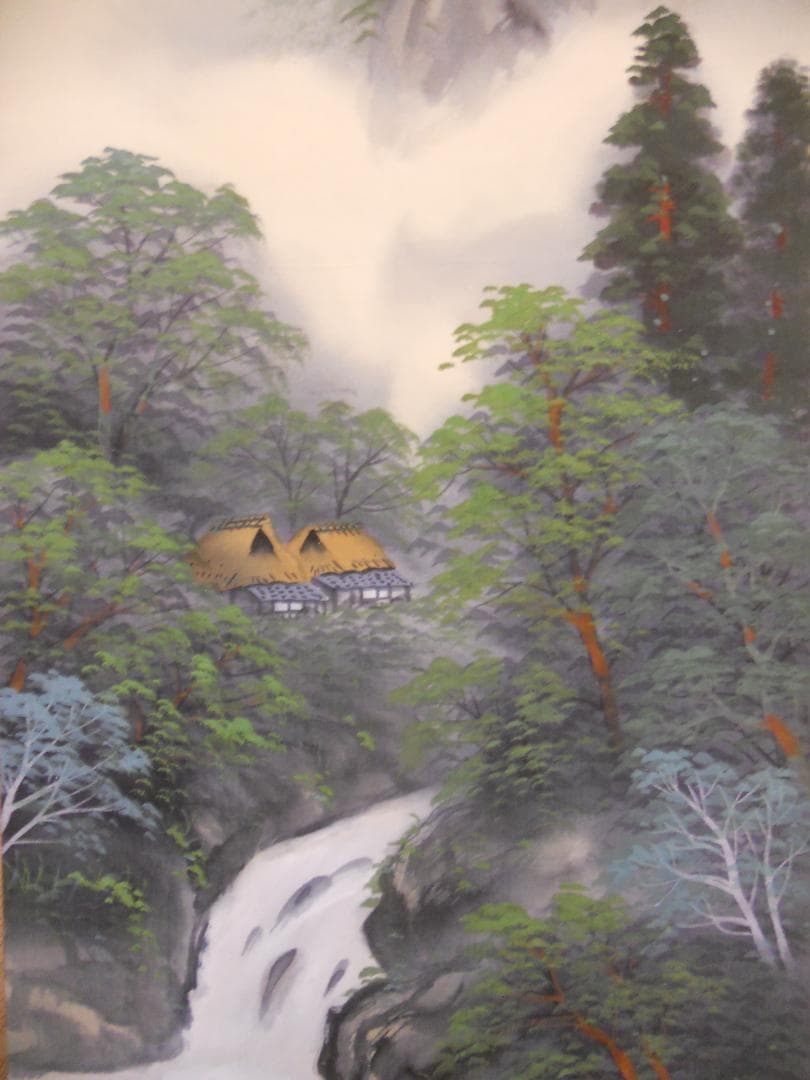 掛け軸 箕輪春秋 淡彩山水 絹本 希少 軸装 茶道具 掛軸 美品 です。