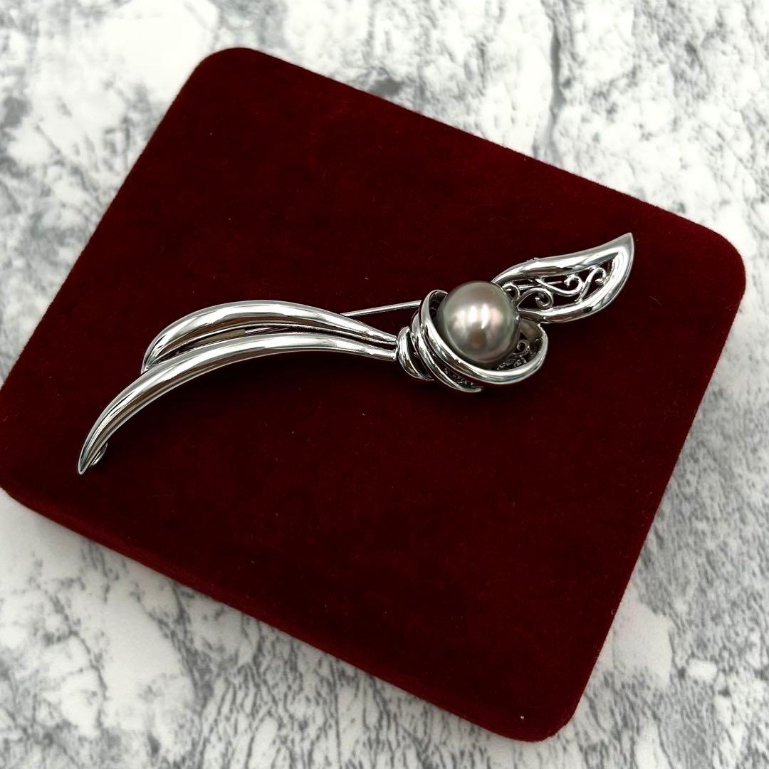 極美品✨ 本真珠　大粒パール 10.8mm ブローチ　シルバー