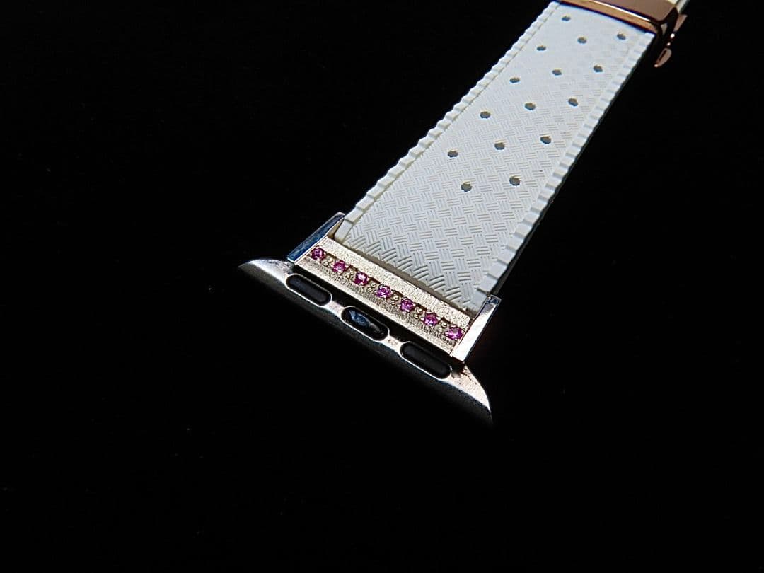 AppleWatch専用ピンクサファイア&シルバー925製チャーム&ラバーバンド