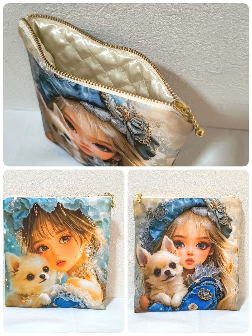 Yourelia様】ハンドメイドオーダー★犬と女の子★ハンカチ&ポーチ　7点