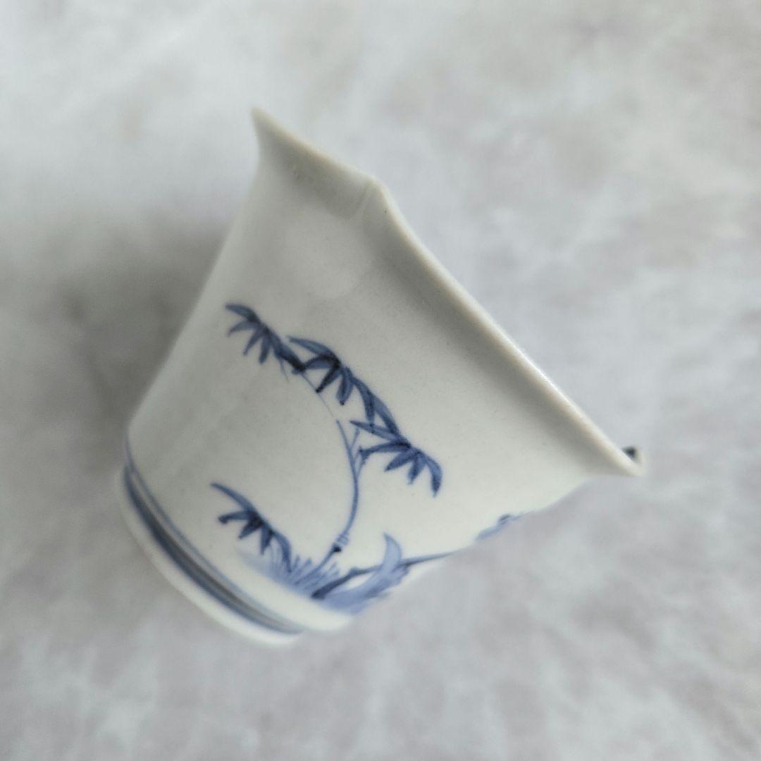 古伊万里　染付輪花向付　江戸時代　猪口　覗き　金直し　金継ぎ　アンティーク