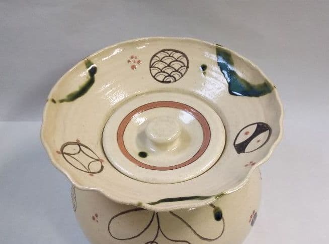 最終特価 茶道具 水指 弥七田織部 砂金袋 宝尽絵 川本了生 新品　織部