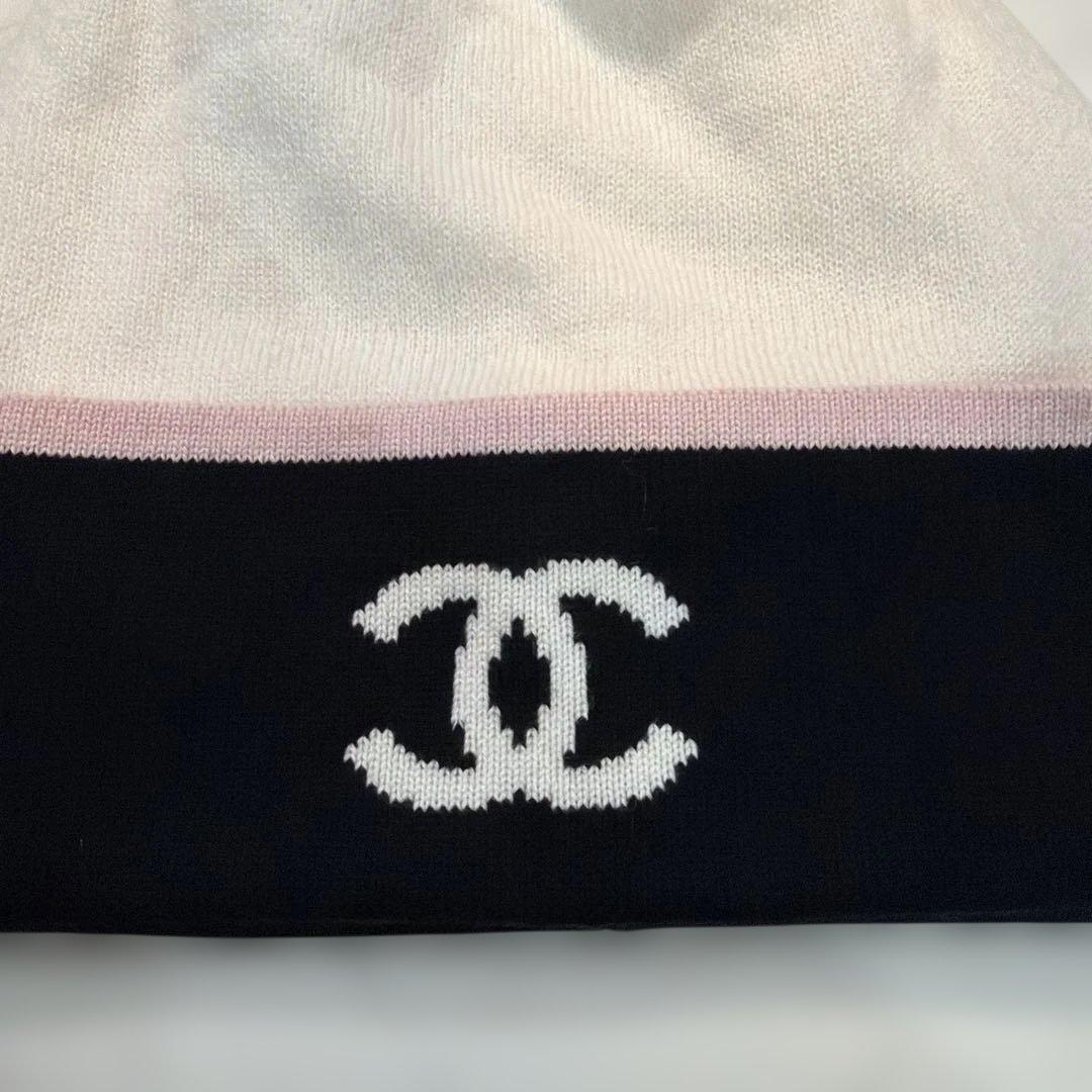 CHANEL ニット帽 ホワイト/ブラック/ピンク　百貨店購入