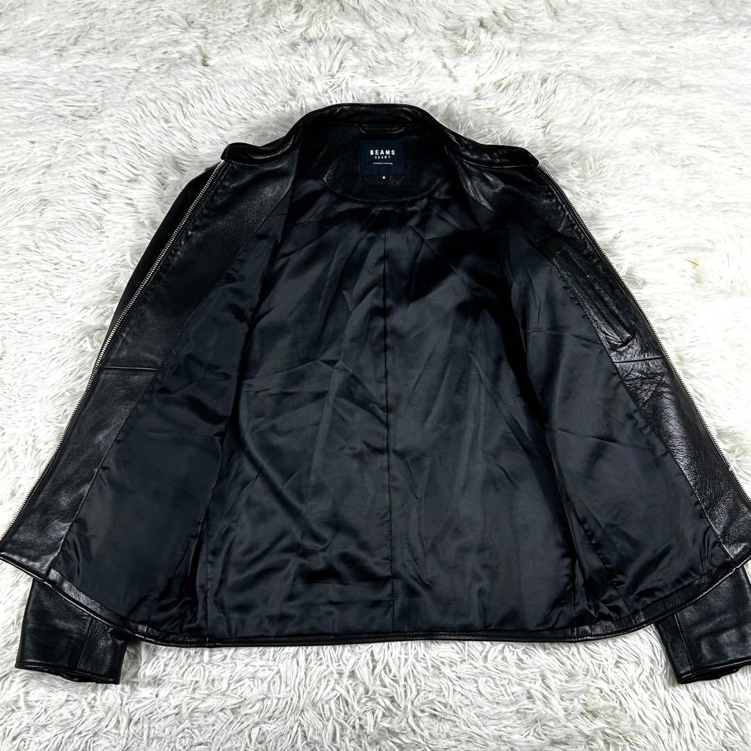 極美品 ビームスハート ダブルジップ シングルライダースジャケット 羊革 黒 秋