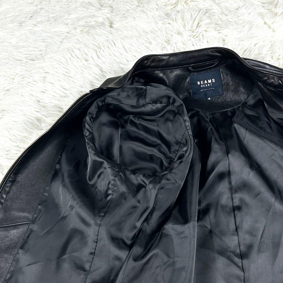 極美品 ビームスハート ダブルジップ シングルライダースジャケット 羊革 黒 秋