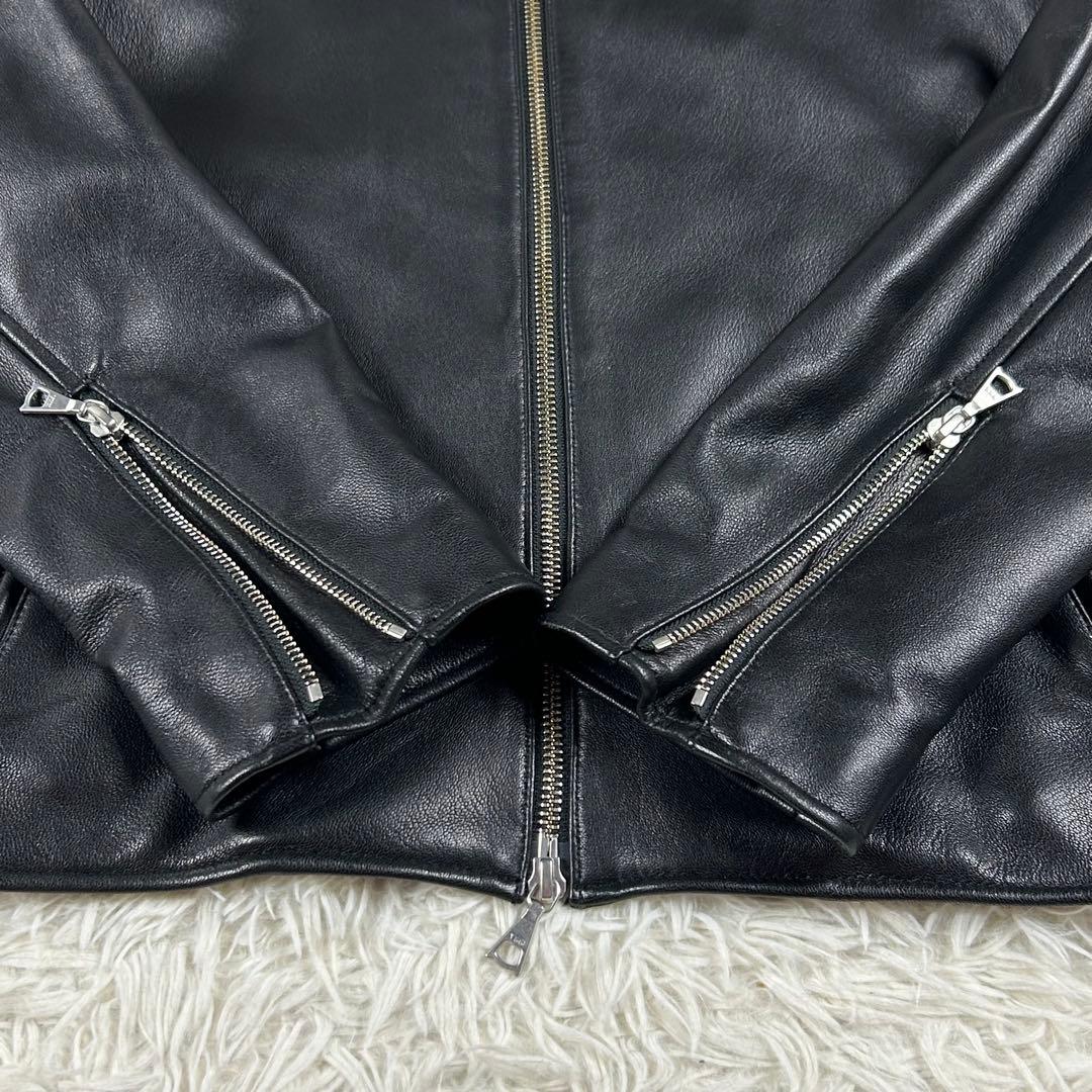 極美品 ビームスハート ダブルジップ シングルライダースジャケット 羊革 黒 秋