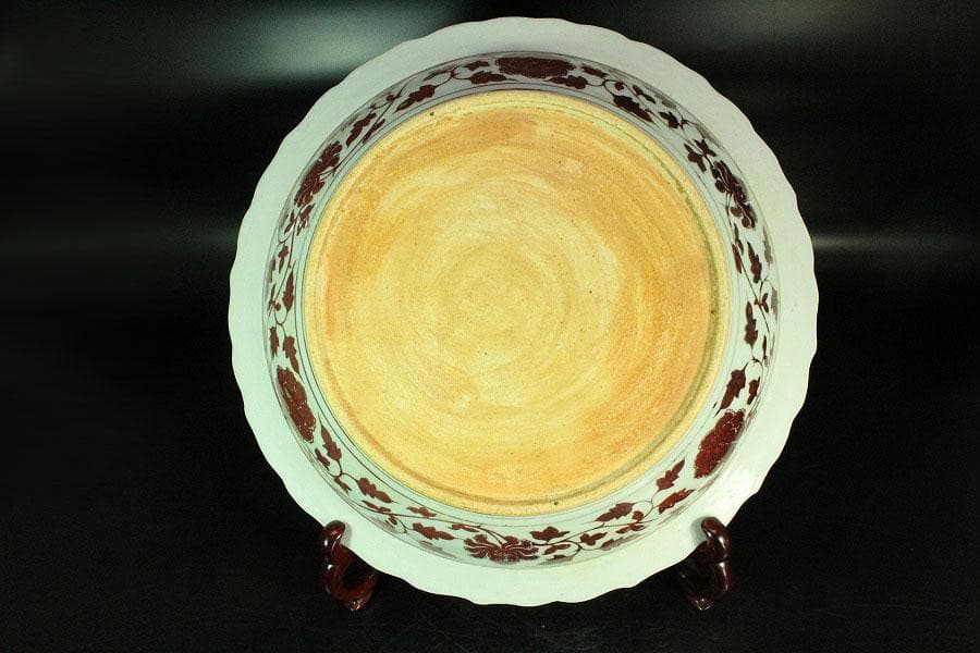 中国美術 釉裏紅 纏枝蓮花鳳紋 折口皿(K-A837)