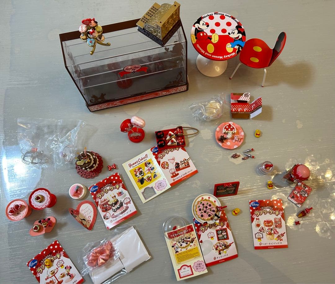 ミニーマウス　ラブリーケーキ　7種　ショーケース　レジ　テーブルセット