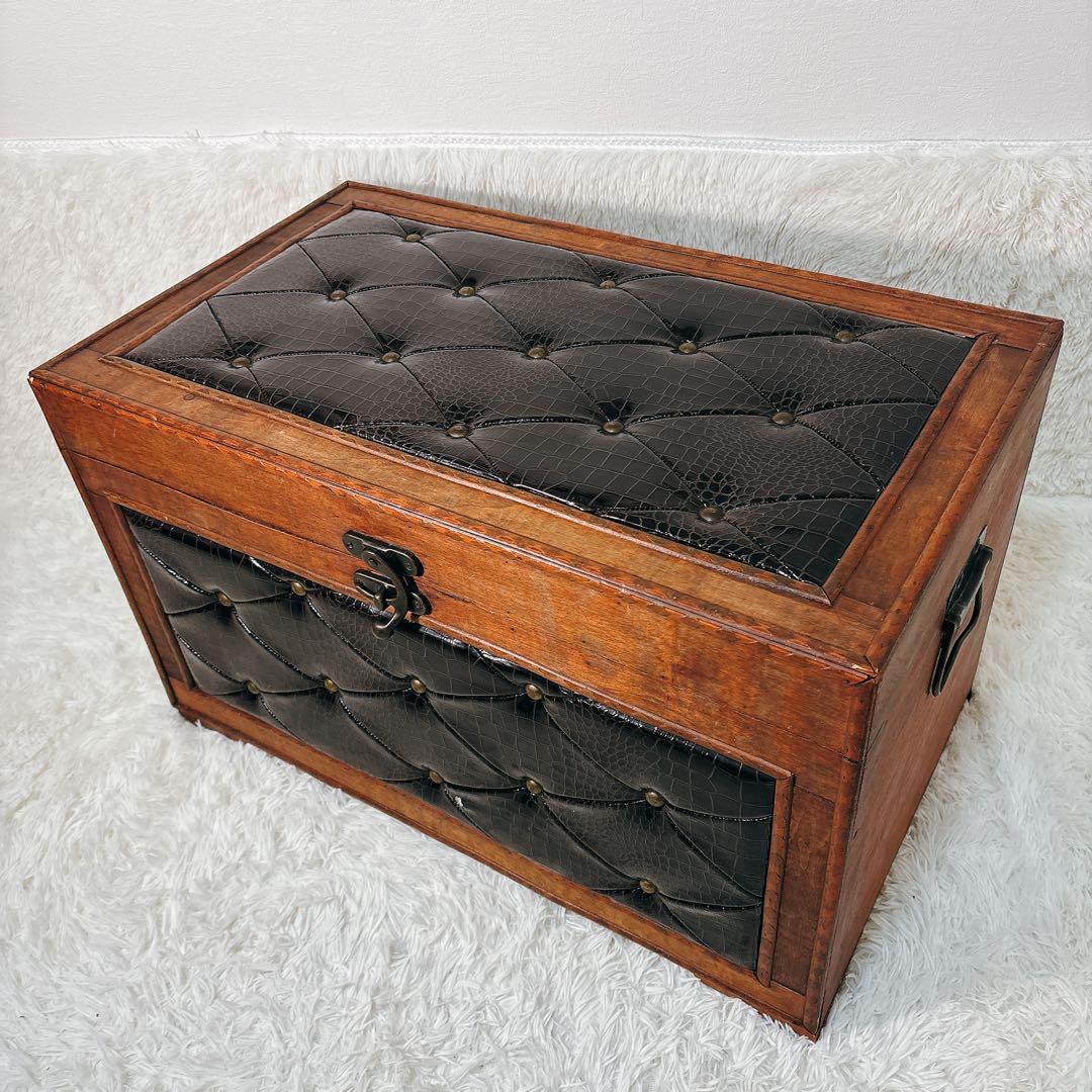✨送料無料✨ アンティーク スツール ボックス 収納ボックス クロコ型押し 宝箱