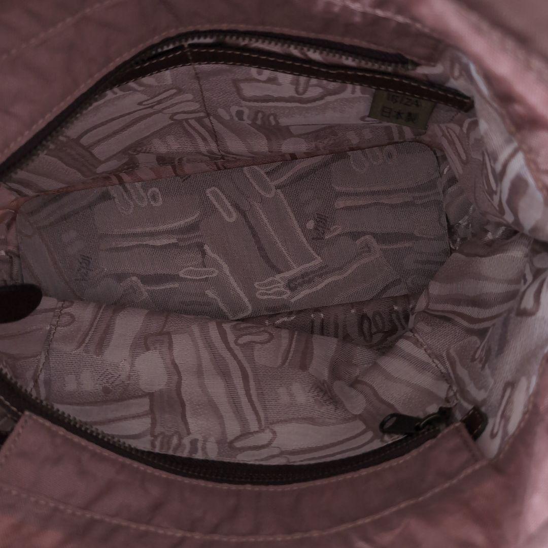 IBIZAイビザ　ナイロン×レザー手提げバッグ　薔薇モチーフ