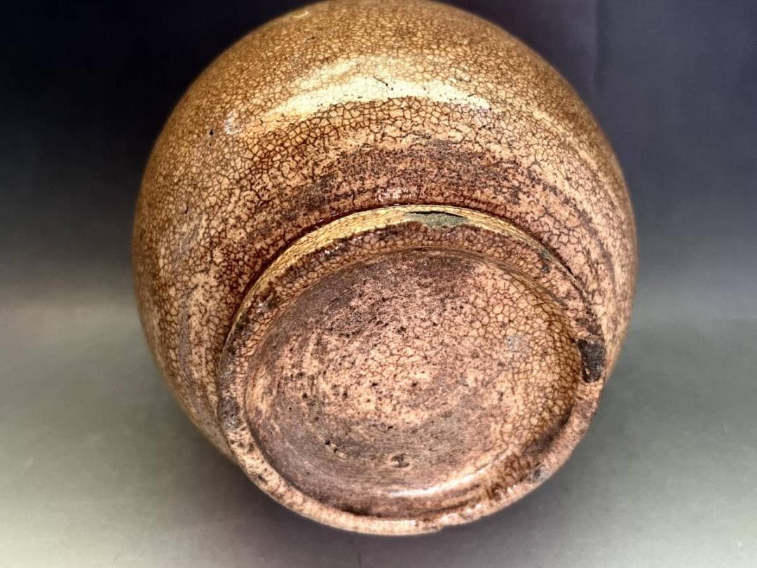 壷■古萩貫入花唐草紋丸壺（江戸期）時代物 古い花瓶 花器 古美術 骨董品■