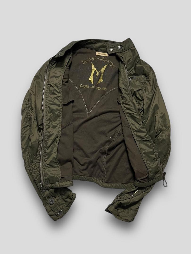 00s y2k Monarchy ナイロンライダース 刺繍 ジップアップ M