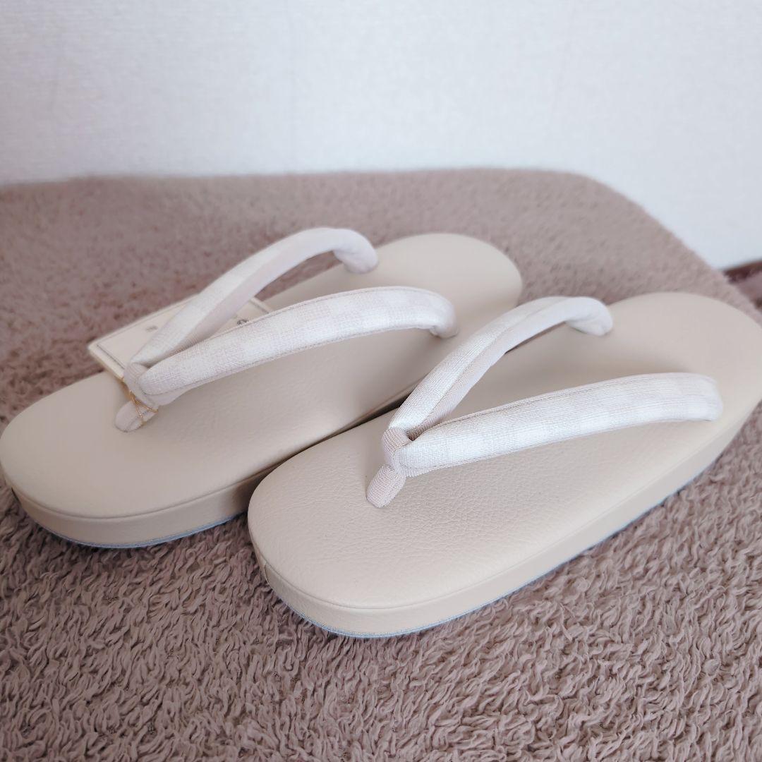 未使用✨岩佐　和装　バッグ　草履　市松模様　白