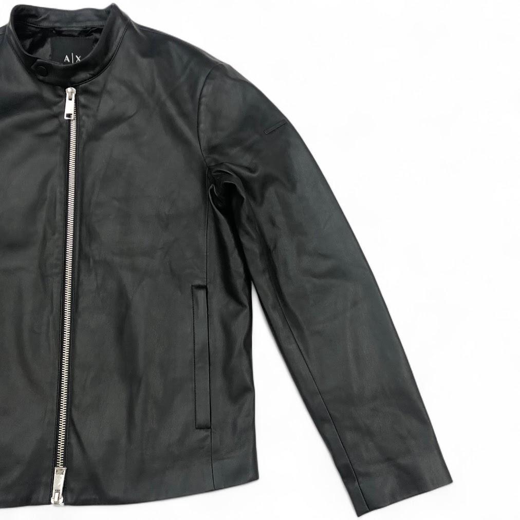 美品 アルマーニ エクスチェンジ フェイクレザー シングルライダース ジャケット