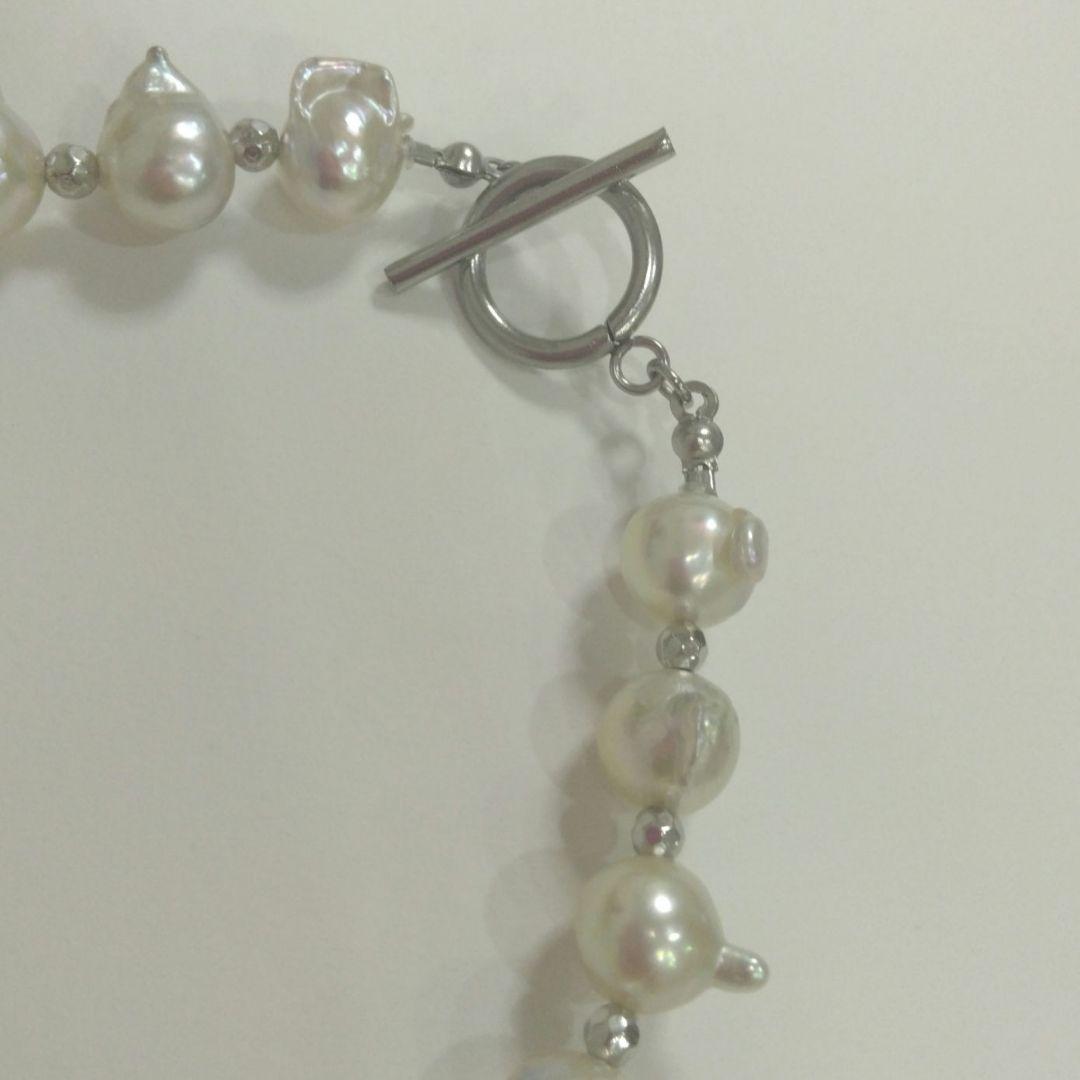 たっかー、あこや真珠羽珠、無調色ホワイト系、ツノツノマンテルブレスレット