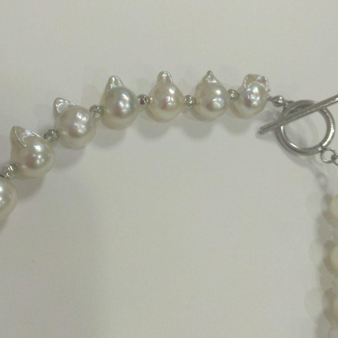 たっかー、あこや真珠羽珠、無調色ホワイト系、ツノツノマンテルブレスレット