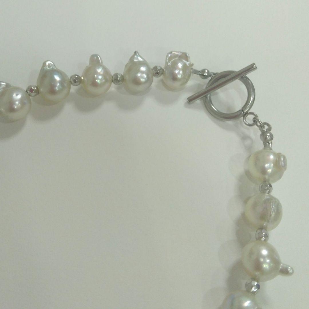 たっかー、あこや真珠羽珠、無調色ホワイト系、ツノツノマンテルブレスレット