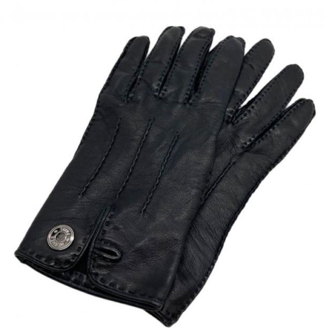 極美品HERMES ラムレザー シルバーセリエボタングローブ フランス製 メンズ